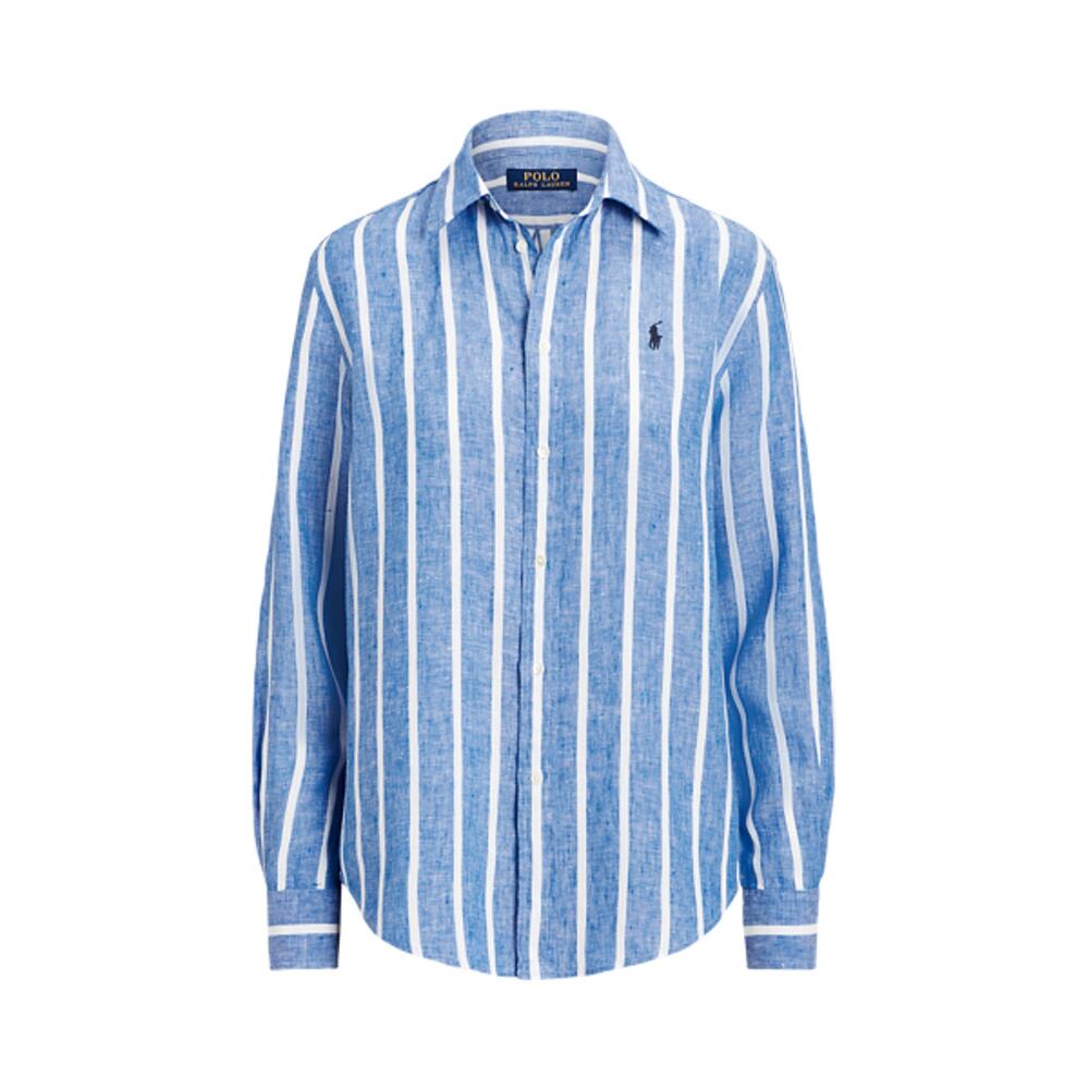 Ralph Lauren Blue and White Striped Button-Up Shirt
